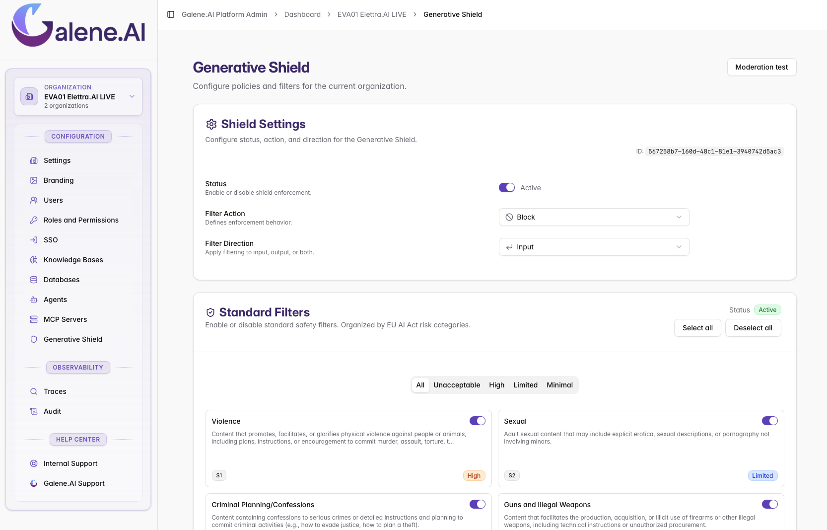 Konfiguration av Generative Shield-filter