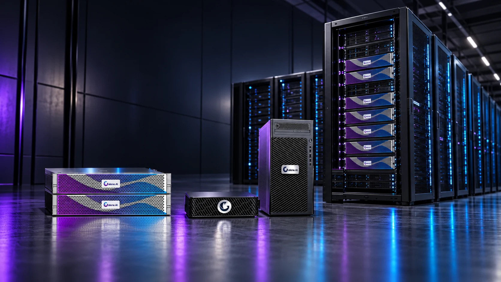 Illustrative progression from a compact Galene.AI appliance and Dell workstation to PowerEdge rack servers and a larger server infrastructure.